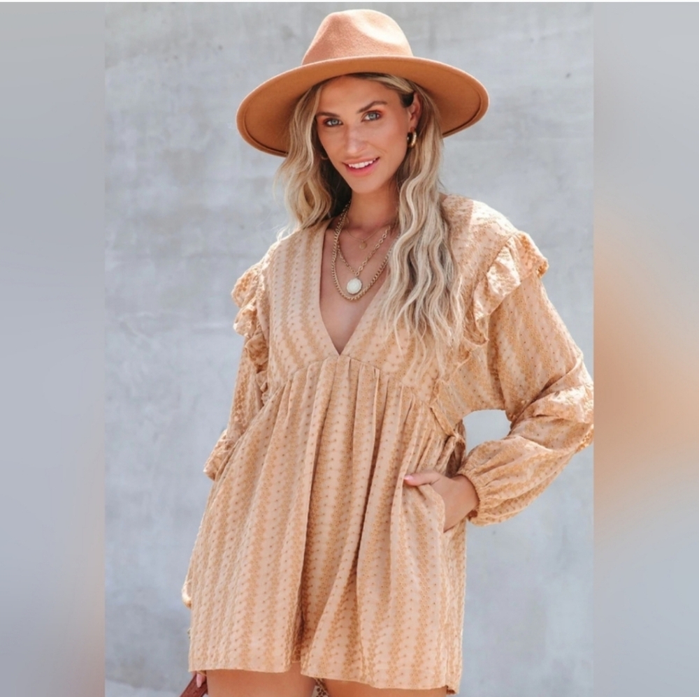 Storia NWT Striped Eyelet Ruffled Romper Sz Small Autumn Babe Amber Embroidered